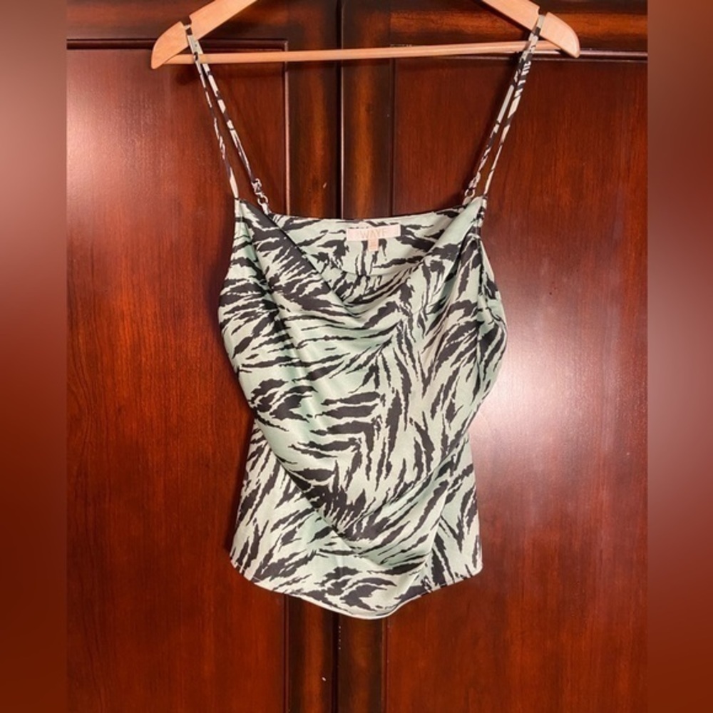 WAYF Silky Green/Black Tiger Print Spaghetti Strap Top. Medium